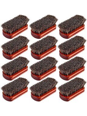 12 Pcs Horsehair Shoe Brush Set with Wooden Handle for Leather Boots & Shoes